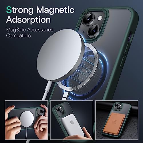 JETech Magnetic Case for iPhone 14 Plus 6.7-Inch Compatible with MagSafe, Translucent Matte Back Slim Shockproof Phone Cover (Dark Green) - Image 3