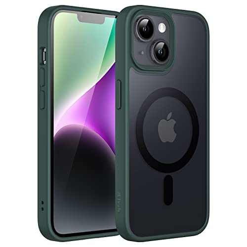 JETech Magnetic Case for iPhone 14 Plus 6.7-Inch Compatible with MagSafe, Translucent Matte Back Slim Shockproof Phone Cover (Dark Green) - Image 1