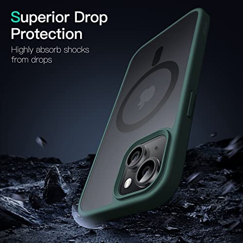 JETech Magnetic Case for iPhone 14 Plus 6.7-Inch Compatible with MagSafe, Translucent Matte Back Slim Shockproof Phone Cover (Dark Green) - Image 5