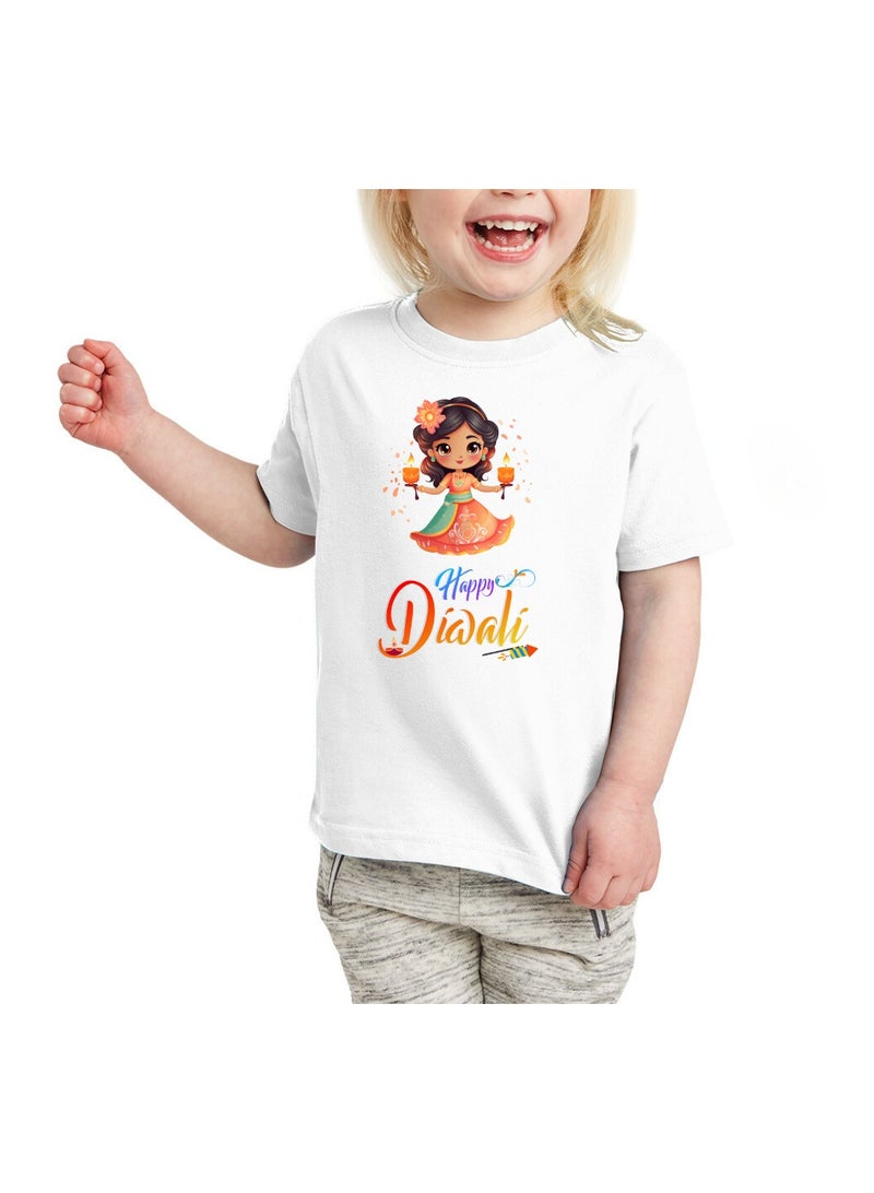برينت شوب فور مي تي شيرت ديوالي للأطفال البنات - احتفل بمهرجان الأضواء مع قمصان احتفالية ومريحة بأكمام قصيرة للفتيات - مثالية لحفلات ديوالي - Image 1