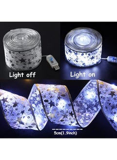 erorex Tree Decorations String Lights 32Ft 100 Led Lights Copper Wire Ribbon Bows Lights For Party Weddings Holiday Tree Decorations Width 5Cm Silvery Cold Light  - Image 2