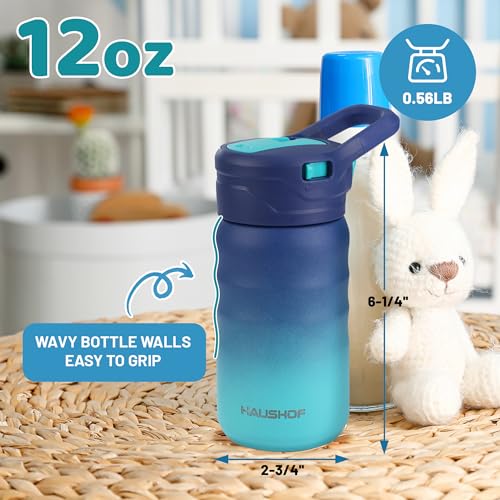 HAUSHOF Kids Water Bottle 12 oz BPA-free with Straw and Stickers, Stainless Steel Vacuum Double Wall Insulated cup with Leak Proof for school, Gift, Boys (Blue and Green) - Image 5