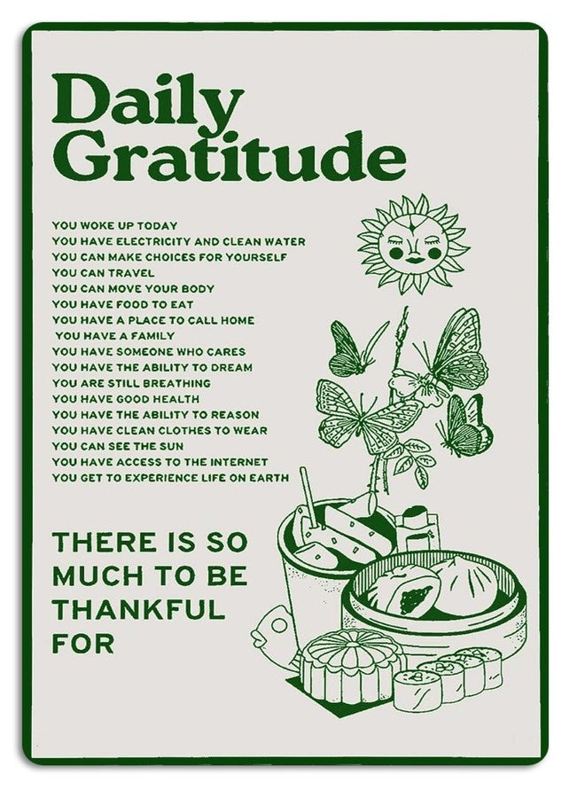 Fmcmly Daily Gratitude Inspirational Metal Tin Sign Green Boho Room Aesthetic Decoration Home Kitchen Office Bedroom Cafes Wall Decor 8x12 Inch - Image 1
