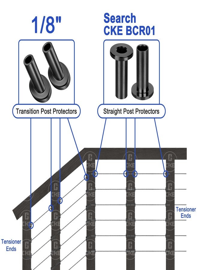 سي كيه إي CKE [براءة اختراع] 40 قطعة واقي زاوية كابلات بزاوية 30 درجة سوداء، مشطوفة الحواف، مناسبة لكابلات الأسلاك بقطر 1/8 بوصة، واقي عمود خشبي من الفولاذ المقاوم للصدأ البحري T316 مع مثقاب - Image 3