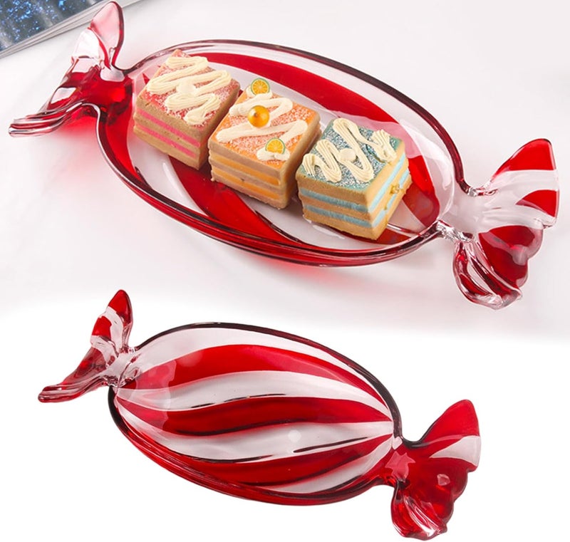 Peiiwdc Candy Platter Glass Dessert Serving Plate for Fruits Nut Snacks Cookie Display Dinnerware Tray Christmas Decors Large - Image 2
