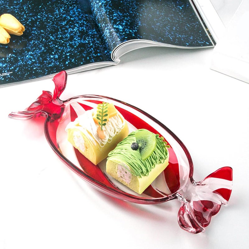 Peiiwdc Candy Platter Glass Dessert Serving Plate for Fruits Nut Snacks Cookie Display Dinnerware Tray Christmas Decors Large - Image 4