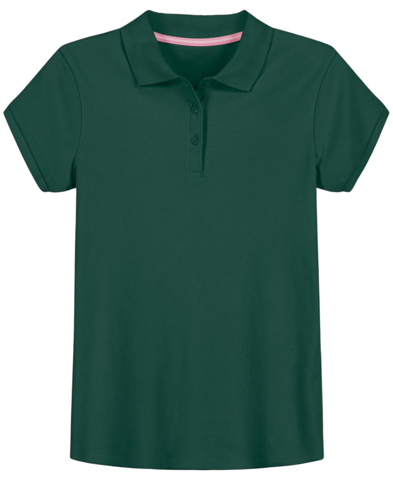 IZOD Big Kid Girls' School Uniform Short Sleeve Interlock Polo, Forest Green, 16