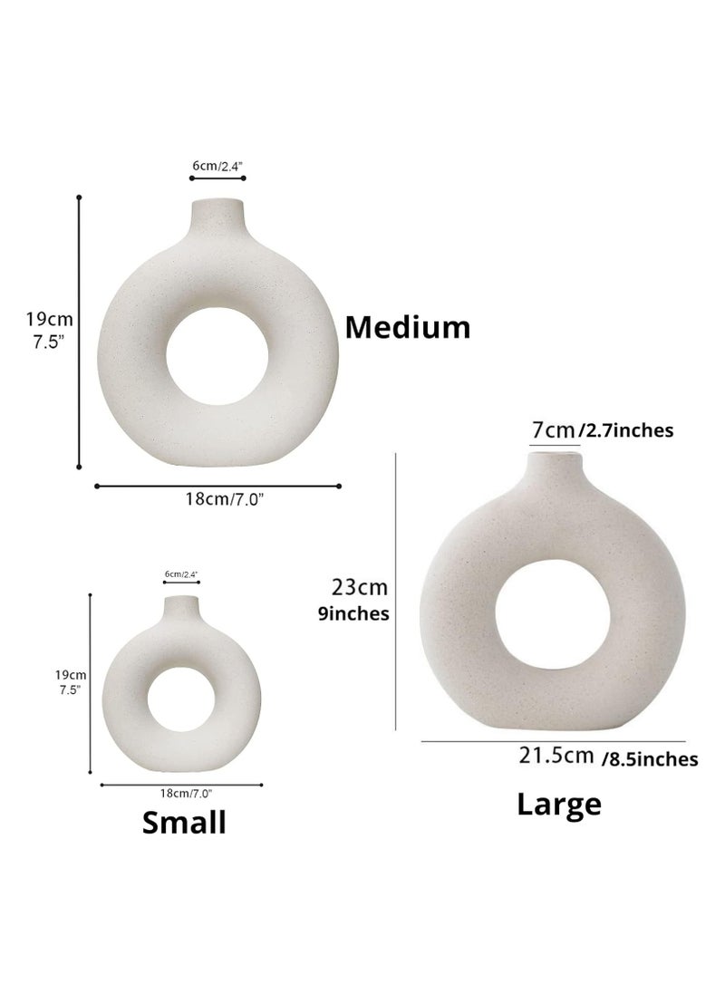 Generic Beige Ceramic Vases for Home Decor Set of 3 -Modern Donut Vase Circle Round for Pampas Grass Artificial Flowers, Boho Decor Living Room Table Centerpieces Dining Bedroom Shelf Farmhouse Decorations  - Image 3