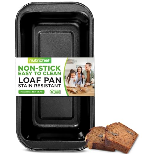 NutriChef 10 NonStick Loaf Pan Large Premium Carbon Steel Baking Pan for Bread Meatloaf More Dishwasher Safe Black