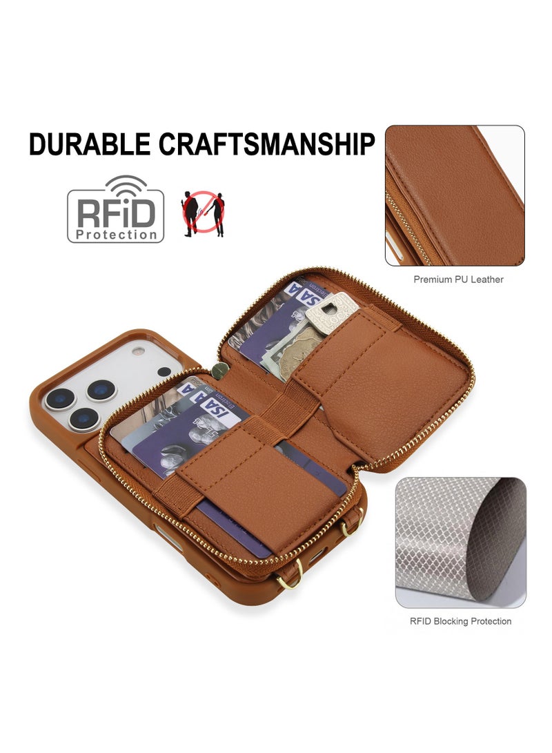 general Suitable iPhone 17 Pro Max Multifunctional Phone Leather Case Crossbody Zipper Bag All-in-One Card Case Anti-scratch Wearable Portable Phone Protective Case - Image 2