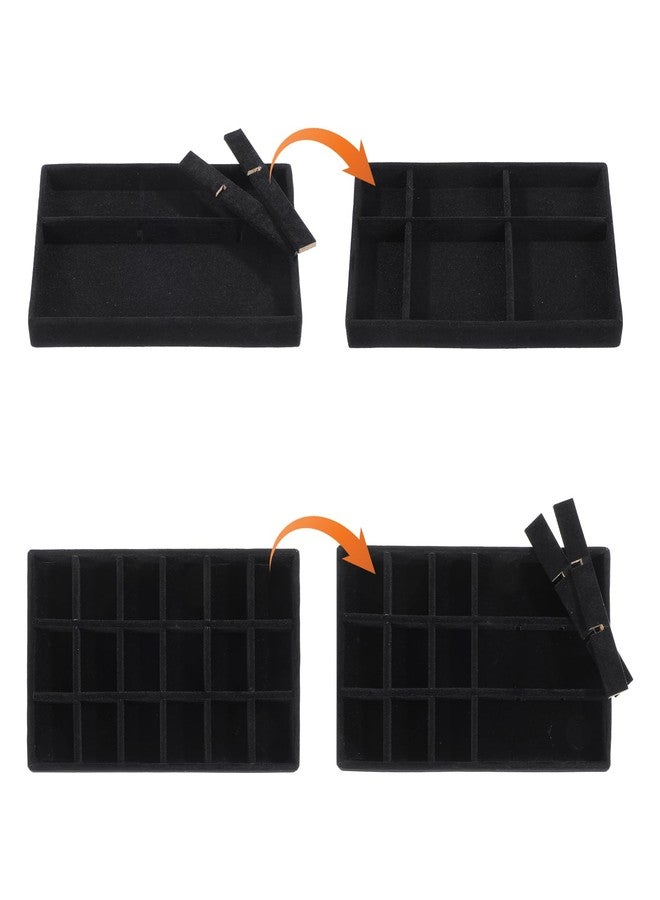 wutfuooo 8 Pack 4 Styles Velvet Jewelry Tray, 8" x 5" Jewelry Organizer Tray Stackable Jewelry Storage Tray, Drawer Jewelry Tray for Rings, Earrings, Necklace, Bracelet, Black - Image 3