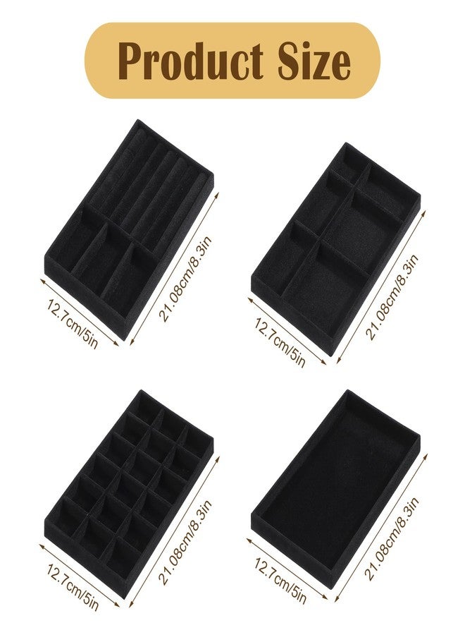 wutfuooo 8 Pack 4 Styles Velvet Jewelry Tray, 8" x 5" Jewelry Organizer Tray Stackable Jewelry Storage Tray, Drawer Jewelry Tray for Rings, Earrings, Necklace, Bracelet, Black - Image 2