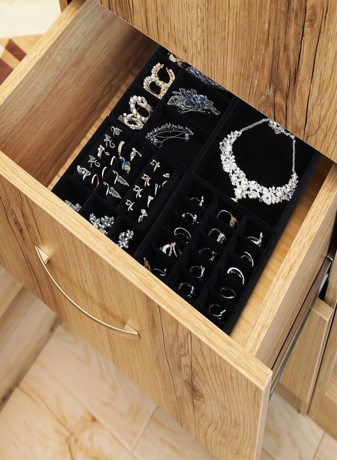 wutfuooo 8 Pack 4 Styles Velvet Jewelry Tray, 8" x 5" Jewelry Organizer Tray Stackable Jewelry Storage Tray, Drawer Jewelry Tray for Rings, Earrings, Necklace, Bracelet, Black - Image 5