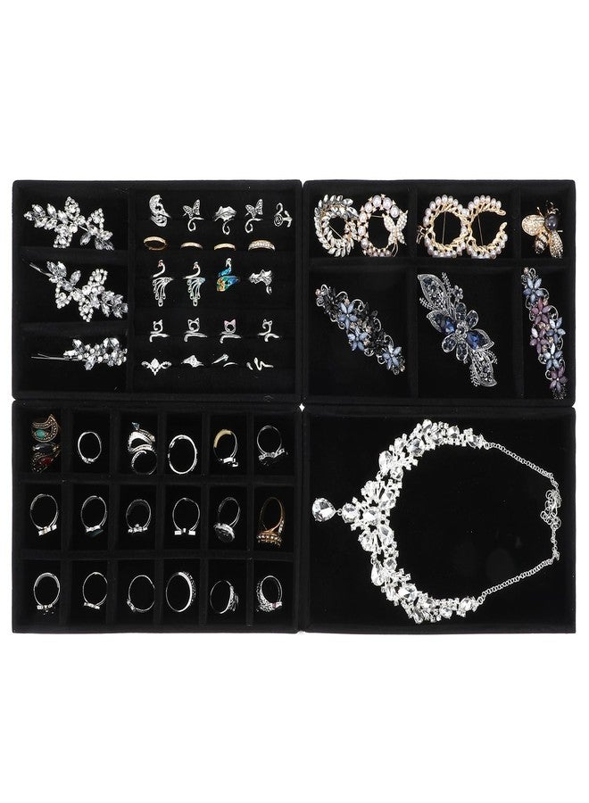 wutfuooo 8 Pack 4 Styles Velvet Jewelry Tray, 8" x 5" Jewelry Organizer Tray Stackable Jewelry Storage Tray, Drawer Jewelry Tray for Rings, Earrings, Necklace, Bracelet, Black - Image 4