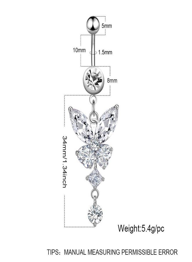 حلقات سرة متدلية من بينغيونغ تشانغ، مصنوعة من الفولاذ الجراحي 316L، مقاس 14G، على شكل فراشة، مرصعة بحجر زركونيا مكعب، مجوهرات ثقب السرة للنساء - فراشة 3 - Image 4