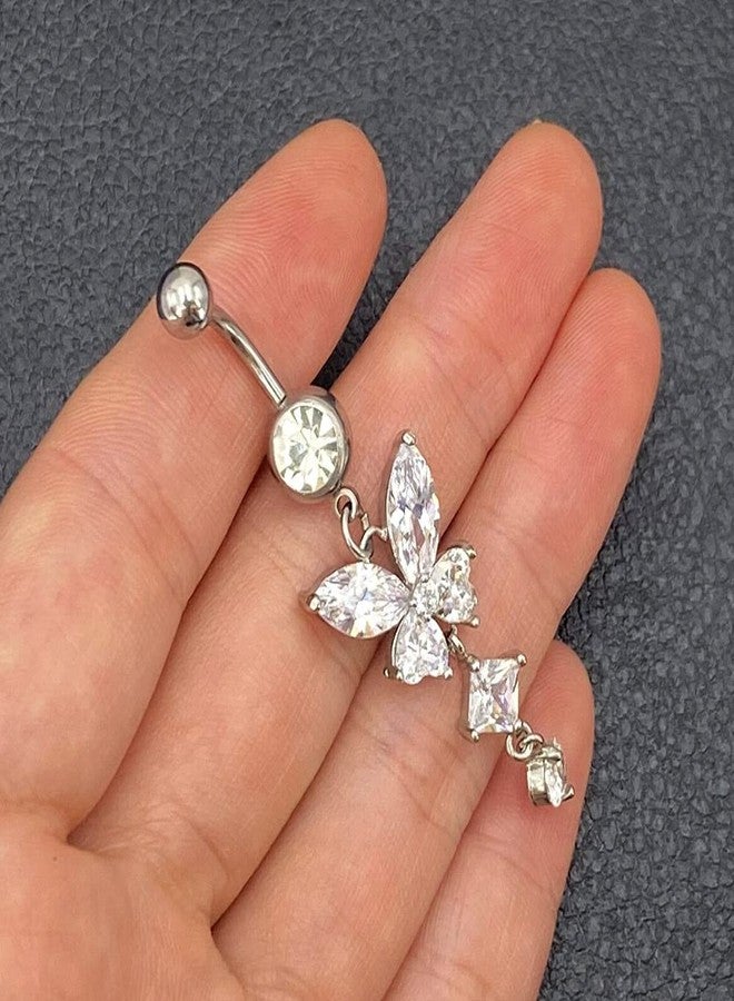 حلقات سرة متدلية من بينغيونغ تشانغ، مصنوعة من الفولاذ الجراحي 316L، مقاس 14G، على شكل فراشة، مرصعة بحجر زركونيا مكعب، مجوهرات ثقب السرة للنساء - فراشة 3 - Image 2