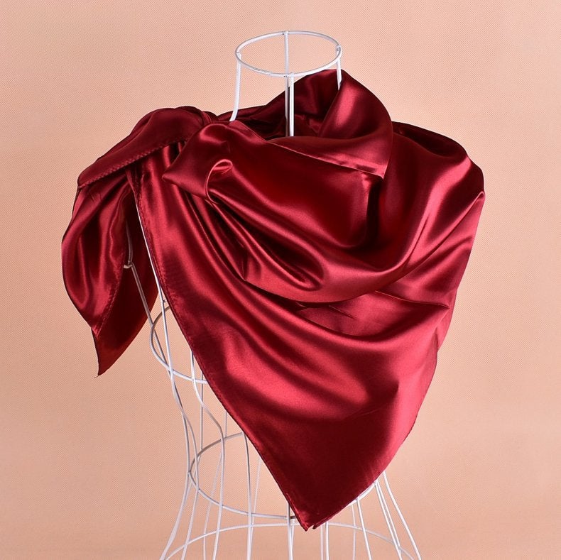 New Solid Color Womens Silk Scarf Bordeaux -4