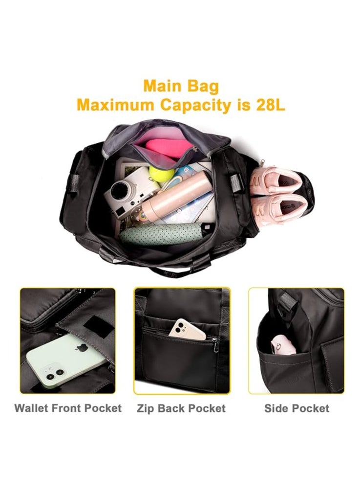 ماركة غير محددة Waterproof Duffel Bag Tote Bag for Women Gym Bag with Wet Pocket and Shoe Compartment Travel Weekender Bags Overnight Bag for Travel, Gym, Sports and Carry On, , Black  - Image 3
