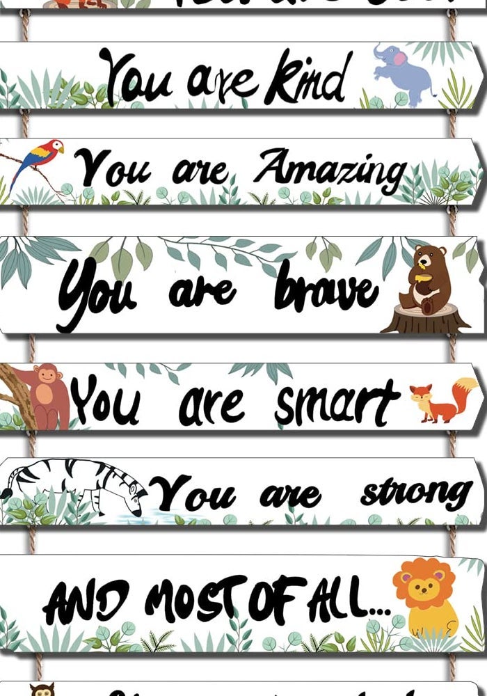 JEVUVU Woodland Nursery Room Decor for Baby Bedroom - Jungle Safari Animal Theme Wall Decor for Toddler Boy or Girl - Colorful Elephant Giraffe Lion Forest Wall Art Decorations - Image 1