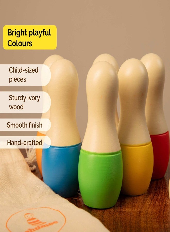 Shumee Wooden Bowling Set for Kids | 6 Pins & 1 Ball Wooden Game | (2–5 Years) | Indoor & Outdoor Toddler Toy | Montessori Play | Fun Bowling Game | Gift for Boys & Girl | Developes Fine Motor Skills - Image 4