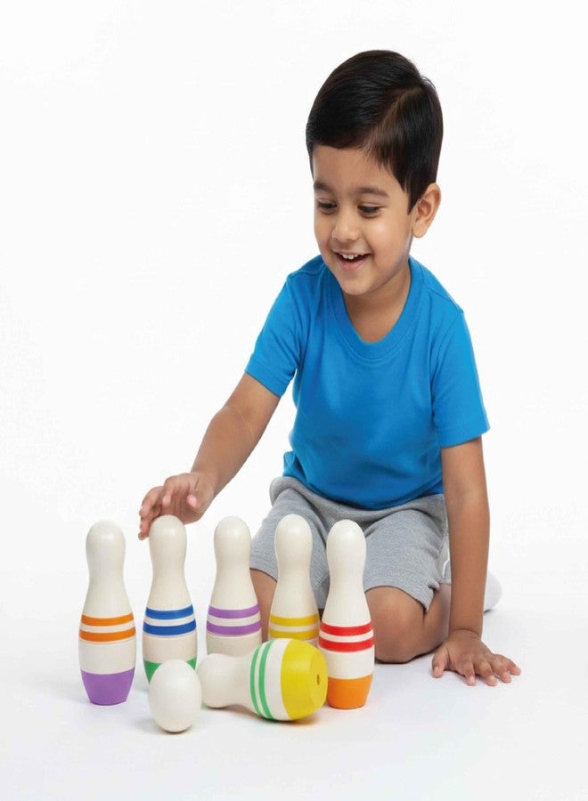 Shumee Wooden Bowling Set for Kids | 6 Pins & 1 Ball Wooden Game | (2–5 Years) | Indoor & Outdoor Toddler Toy | Montessori Play | Fun Bowling Game | Gift for Boys & Girl | Developes Fine Motor Skills - Image 1
