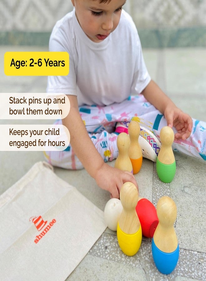 Shumee Wooden Bowling Set for Kids | 6 Pins & 1 Ball Wooden Game | (2–5 Years) | Indoor & Outdoor Toddler Toy | Montessori Play | Fun Bowling Game | Gift for Boys & Girl | Developes Fine Motor Skills - Image 3