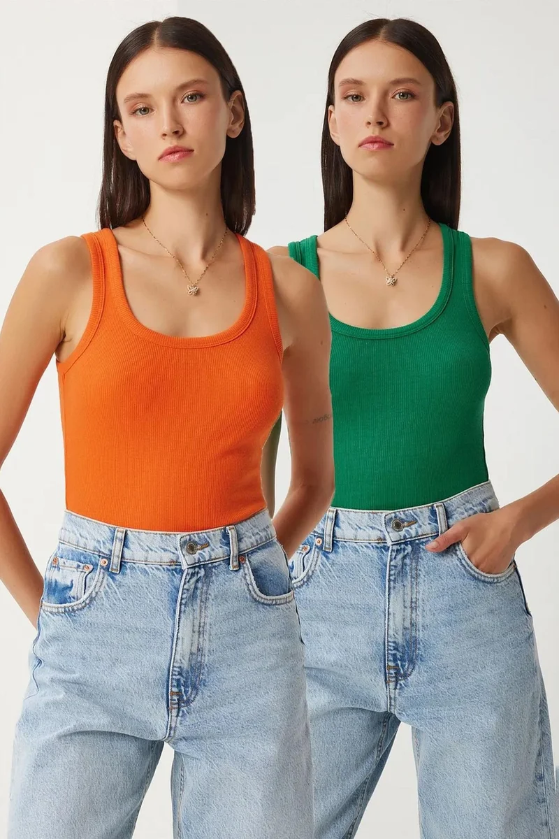 Happiness İstanbul ISTANBUL Fitted U Collar Knitted 2- Pack Tank Top