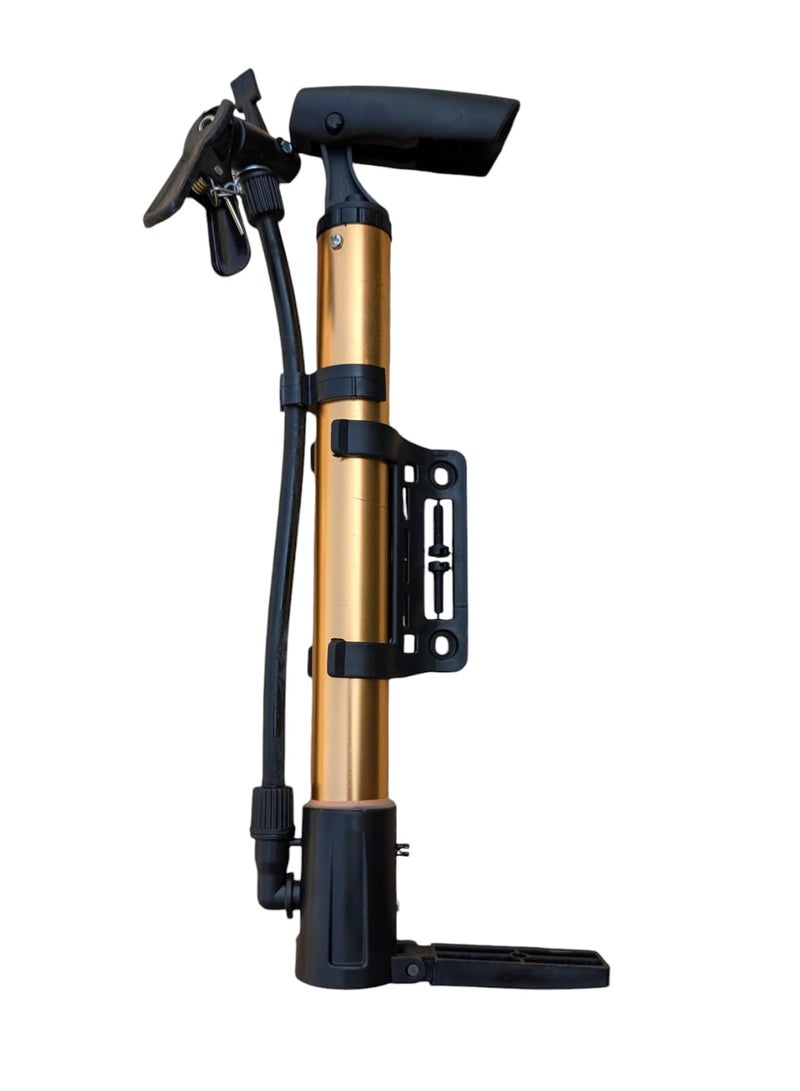 منفاخ للدراجة . مضخه هوائية للدراجات + حامل للتركيب على الدراجة مزود بخرطوم ومناسب لجميع الاطارات والاستخدامات لون ذهبى - Image 1