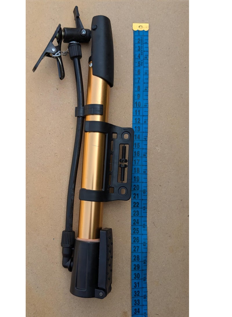 منفاخ للدراجة . مضخه هوائية للدراجات + حامل للتركيب على الدراجة مزود بخرطوم ومناسب لجميع الاطارات والاستخدامات لون ذهبى - Image 2