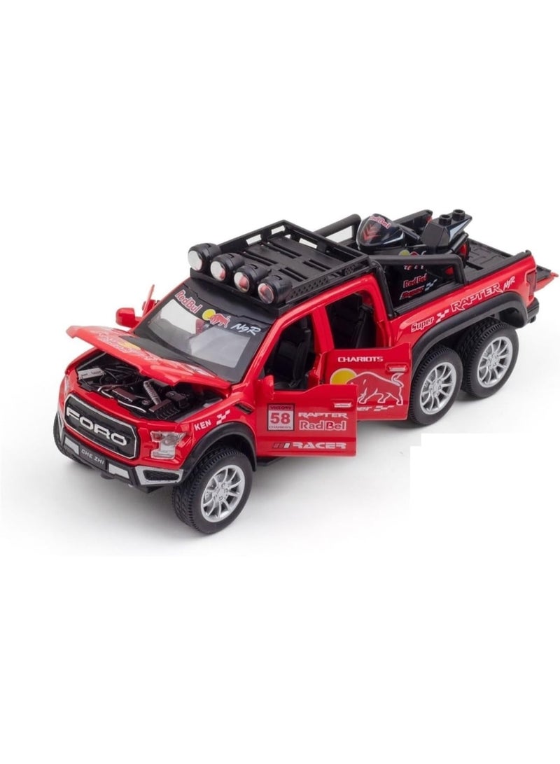 AL ARQAM 6-Wheeled Diecast Off-Road Pickup Truck with Light and Sound - Red 1:24 Scale High-Performance Toy Vehicle - Image 1