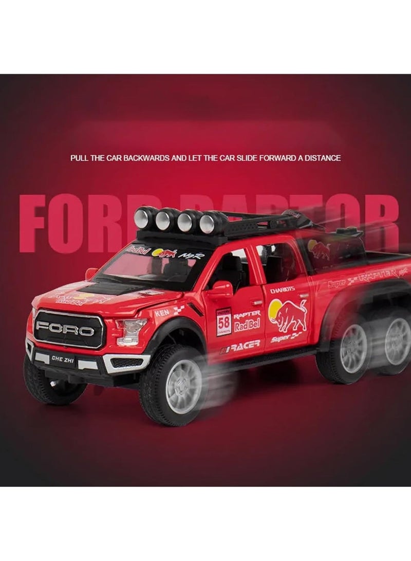 AL ARQAM 6-Wheeled Diecast Off-Road Pickup Truck with Light and Sound - Red 1:24 Scale High-Performance Toy Vehicle - Image 3