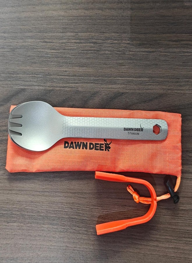Dawn Deer 3 in1 Titanium Ultralight Cutlery Set, Long Handle Spoon and Spork, Camping tong, Travel Utensils with Bag (16CM) - Image 5