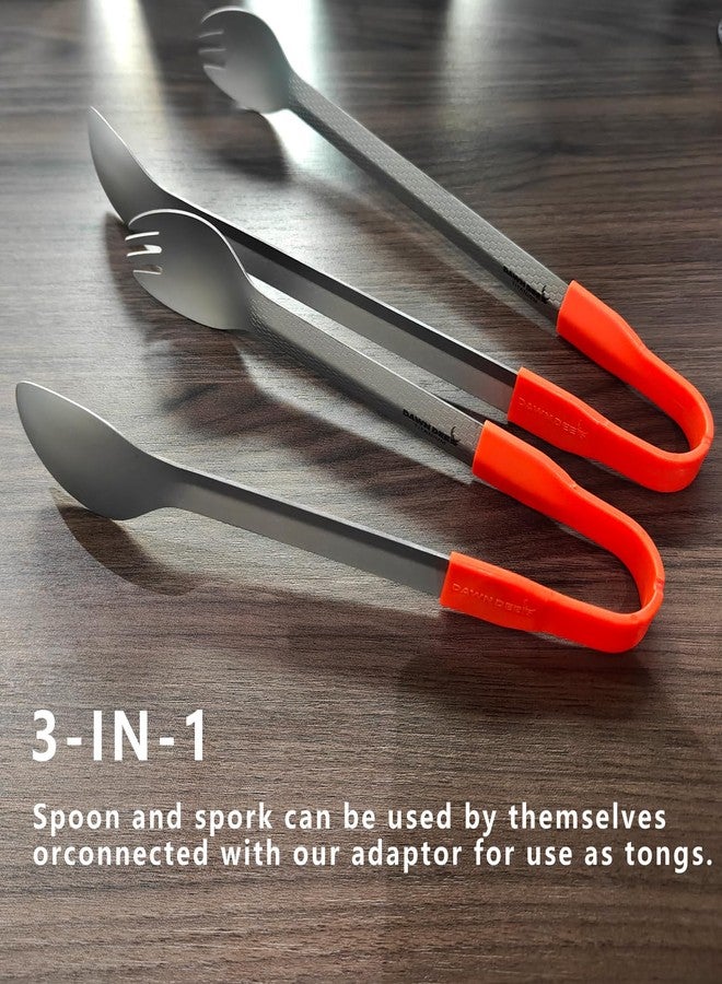 Dawn Deer 3 in1 Titanium Ultralight Cutlery Set, Long Handle Spoon and Spork, Camping tong, Travel Utensils with Bag (16CM) - Image 4