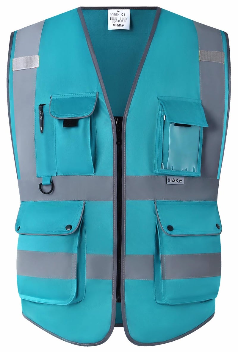 XIAKE 8 Pockets High Visibility Class 2 Reflective Safety Vest for Men & Women Meets ANSI Standards(XX-Large,Lake Blue) - Image 3