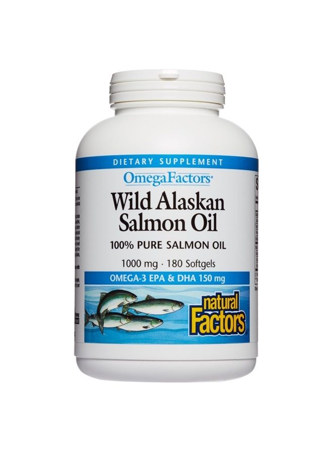 natural Factors , Wild Alaskan Salmon Oil Provides Omega-3, EPA, DHA & Vitamin D, Supports Brain & Heart Health, 180 Count (Pack of 1)  - Image 1