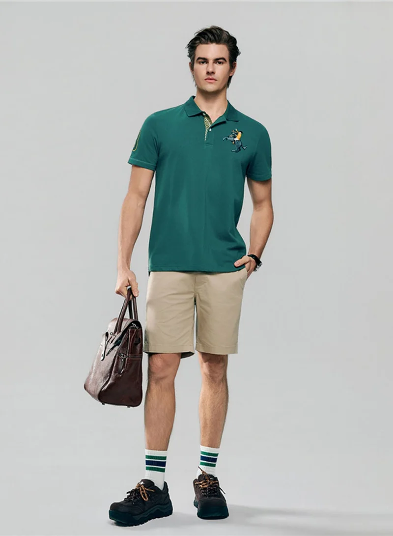 جيوردانو Men’s Cotton Slim Pique Polo with Napoleon Embroidery