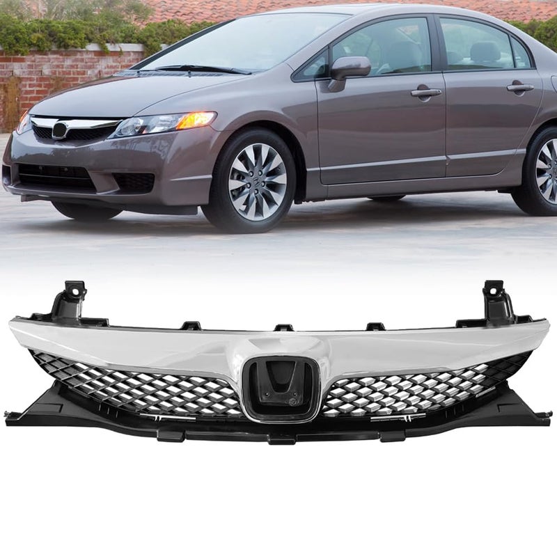 MATMACRO Front Bumper Grille For Honda Civic 4 Door Sedan Black With Chrome Trim Grill 20092011 HO1210127 71121SNAA50