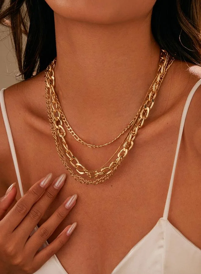 تايك تو مجموعة من 4 - عقد ذهبي بسلسلة سميكة