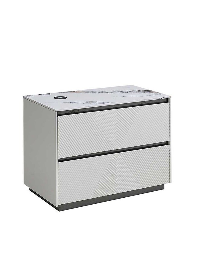 DANUBE HOME Petruci Night Stand With USB Charger Set Of 2 Multifunctional Bedside Table Space Saving Nightstand End Table Storage Modern Design Furniture For Bedroom L70xW40xH53 Cm White / Black  - Image 2