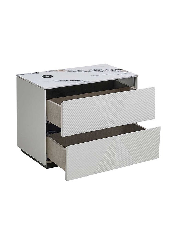 DANUBE HOME Petruci Night Stand With USB Charger Set Of 2 Multifunctional Bedside Table Space Saving Nightstand End Table Storage Modern Design Furniture For Bedroom L70xW40xH53 Cm White / Black  - Image 3
