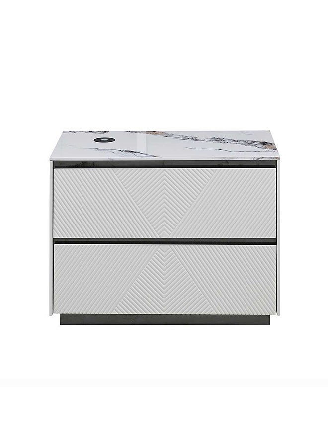 DANUBE HOME Petruci Night Stand With USB Charger Set Of 2 Multifunctional Bedside Table Space Saving Nightstand End Table Storage Modern Design Furniture For Bedroom L70xW40xH53 Cm White / Black  - Image 1