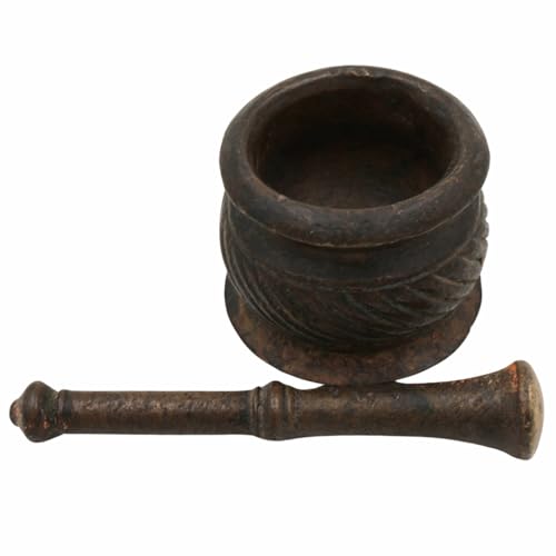 Bhunes Brass Mortar And Pestle Traditional Okhal Aur Moosal Okhli Khalbatta Spice Grinder Ayurvedic Herbal Grinding Tool Kitchen Masala Crusher Pooja Ritual, Brown 2 Inch 1 Piece - Image 4