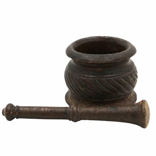 Bhunes Brass Mortar And Pestle Traditional Okhal Aur Moosal Okhli Khalbatta Spice Grinder Ayurvedic Herbal Grinding Tool Kitchen Masala Crusher Pooja Ritual, Brown 2 Inch 1 Piece - Image 5
