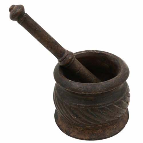 Bhunes Brass Mortar And Pestle Traditional Okhal Aur Moosal Okhli Khalbatta Spice Grinder Ayurvedic Herbal Grinding Tool Kitchen Masala Crusher Pooja Ritual, Brown 2 Inch 1 Piece - Image 3