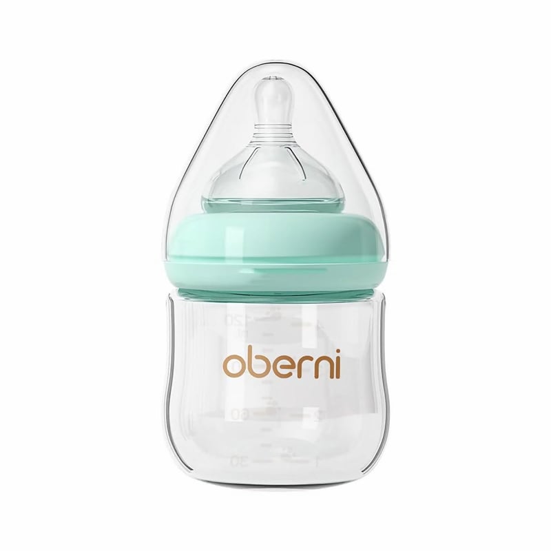 Oberni Glass Baby Bottles,Anti Colic Breastfeeding Bottle with Natural Response Nipple Size S,Wide Neck Slow Flow Baby Bottle for Baby,Newborn,Preemie 0-3 0-6 Month,BPA Free (Blue, 1 Pack, 4 Ounce) - Image 1