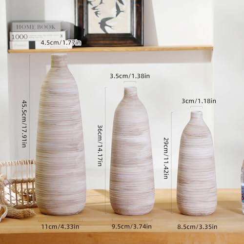 ALMA 18 inch Extra Tall Floor Vase for Home Decor, Large Boho Vase for Tall Pampas Grass, Cream Ceramic Flower Vase for Centerpieces, Living Room Floor, Entryway Floor, Mantel, Bookshelf - Image 4