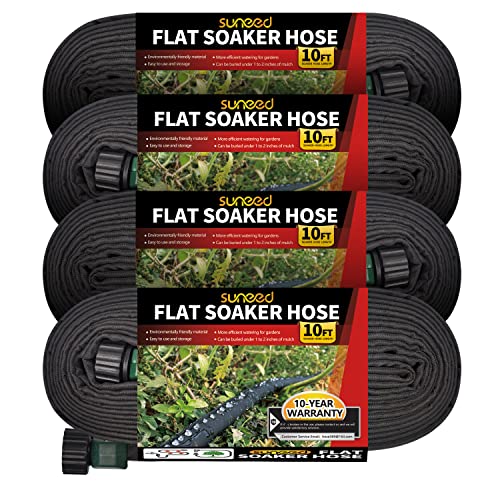 Suneed 4 Pack Flat Soaker Hose 10FT for Garden Beds,Short Soaker Hose for Efficient & Effective Watering of Plants – Short Irrigation Drip Hose Easy to Install (10FT 4Pack) - Image 1