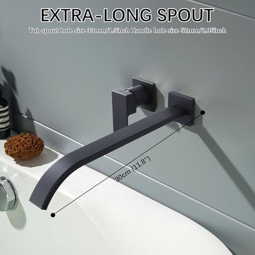 BEIYI Matte Black Wall Mount Tub Filler Bath Tub Faucet with Extra Long Tub Spout Single Handle Bathtub Faucets Set - Image 2