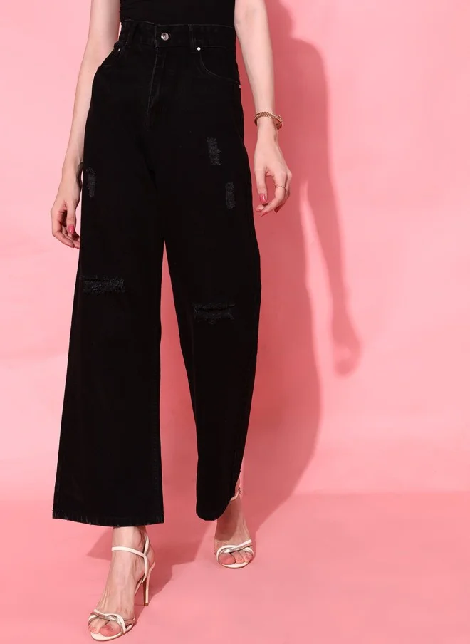 STREET 9 Flared Fit Black Cropped Jeans for Women