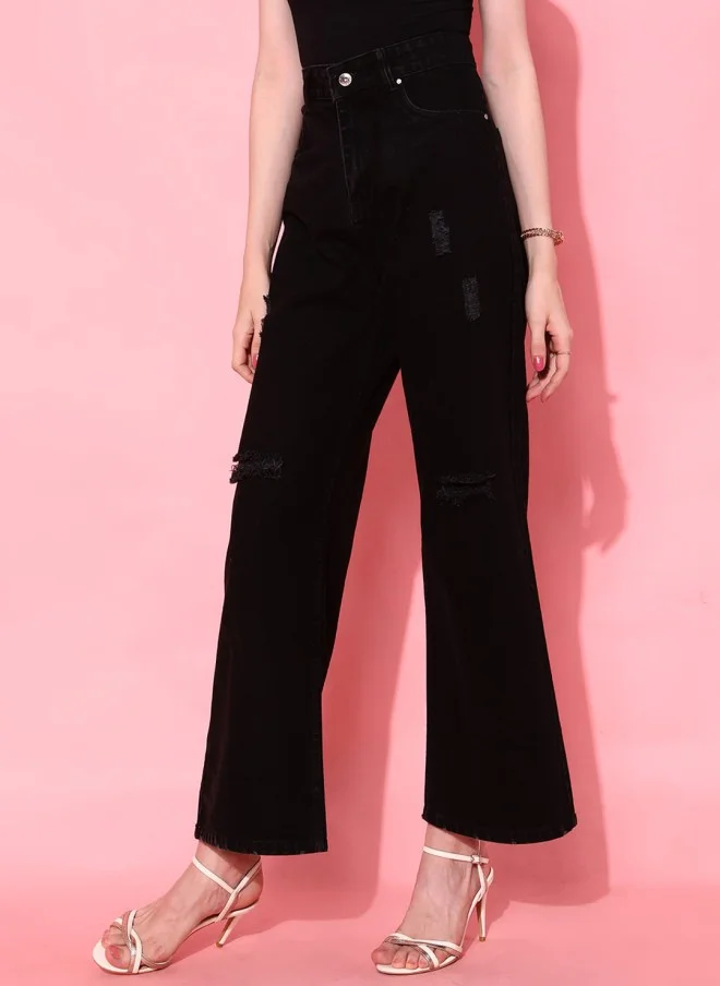 STREET 9 Flared Fit Black Cropped Jeans for Women